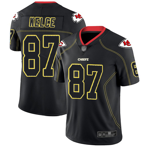 Men Kansas City Chiefs #87 Kelce Travis Limited Lights Out Black Rush Football Nike NFL Jersey